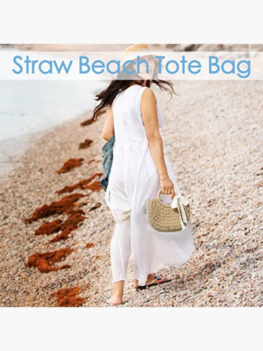 Natural Straw Handwoven Clutch Tote Crossbody Bag Summer Beach Purse - Picture 2 of 7